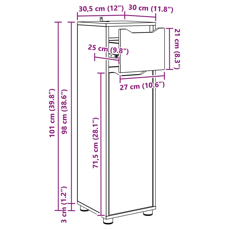 Cabinet de salle de bain avec tiroir Blanc 30,5 x 30 x 101 cm - 14