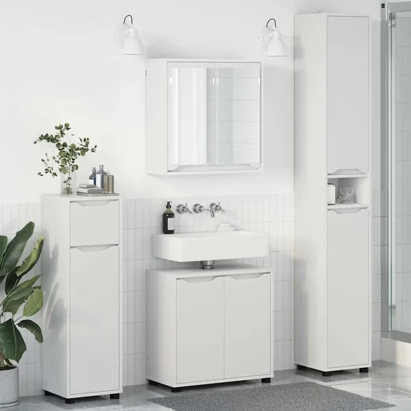 Ensemble de mobilier de salle de bain avec tiroir 4 pcs Blanc