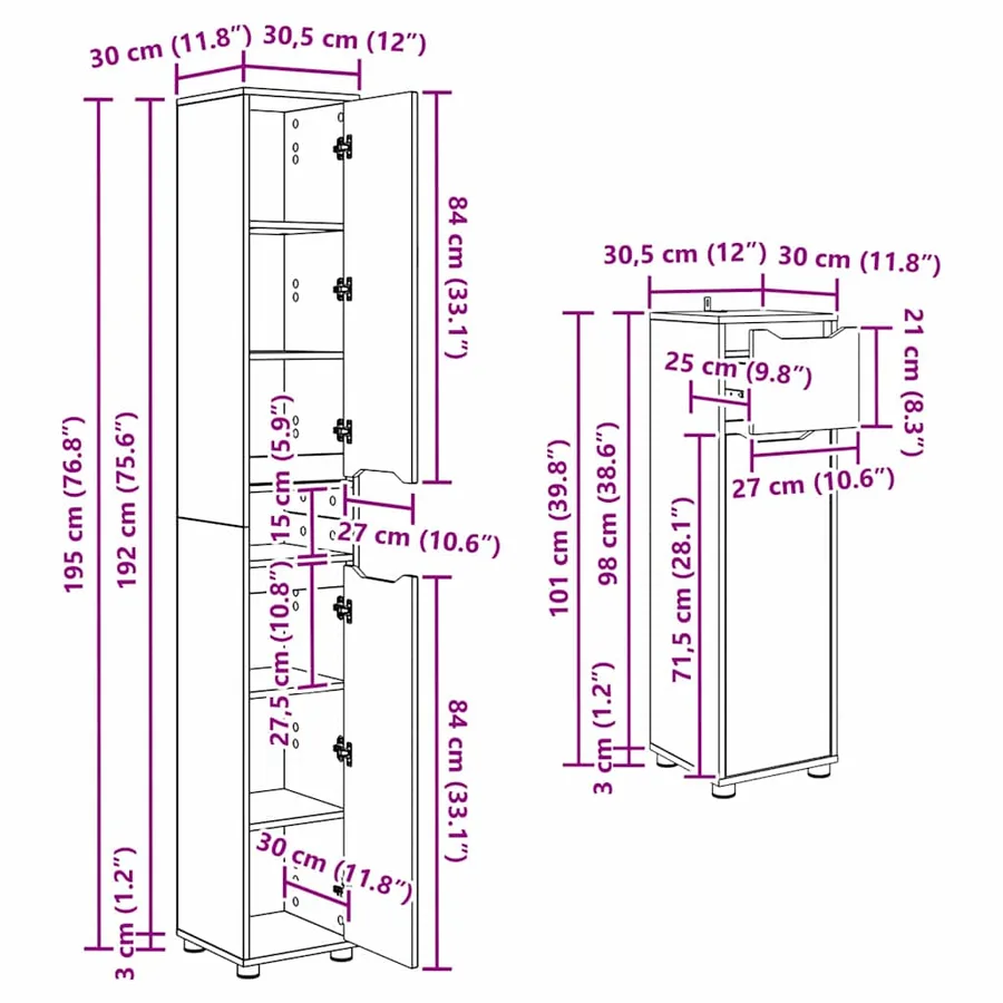 Ensemble de mobilier de salle de bain avec tiroir 4 pcs Blanc - 17