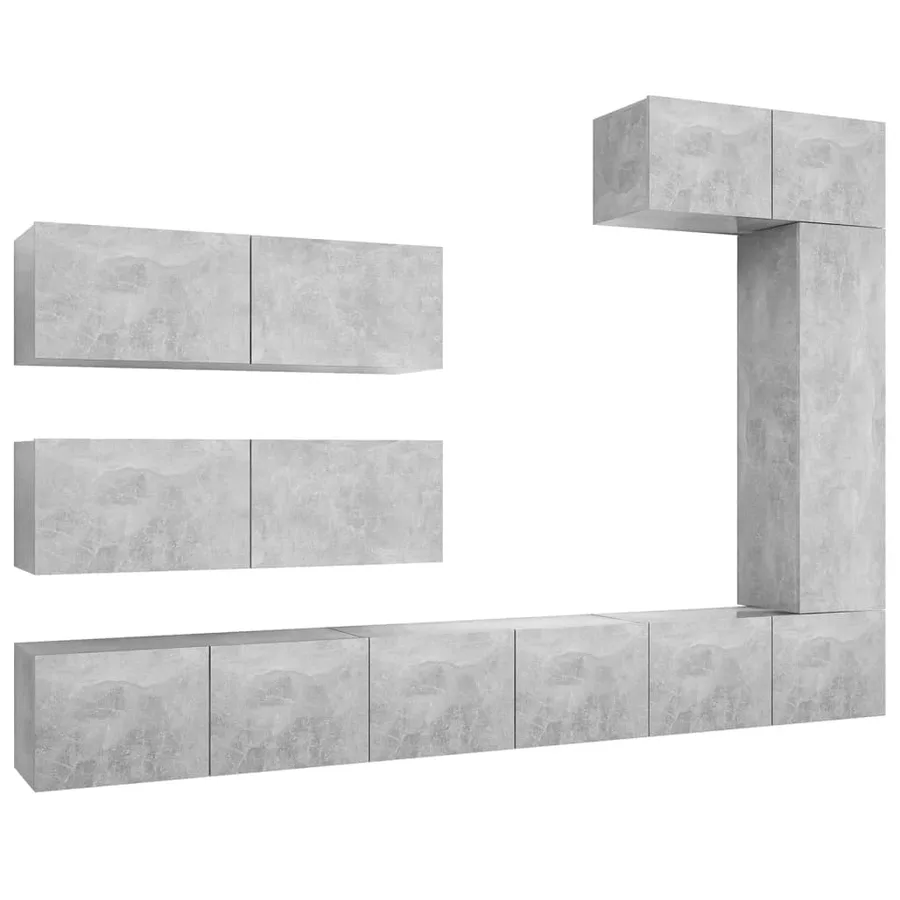 Ensemble de meubles TV 7 pcs Gris béton Bois d'ingénierie - 2