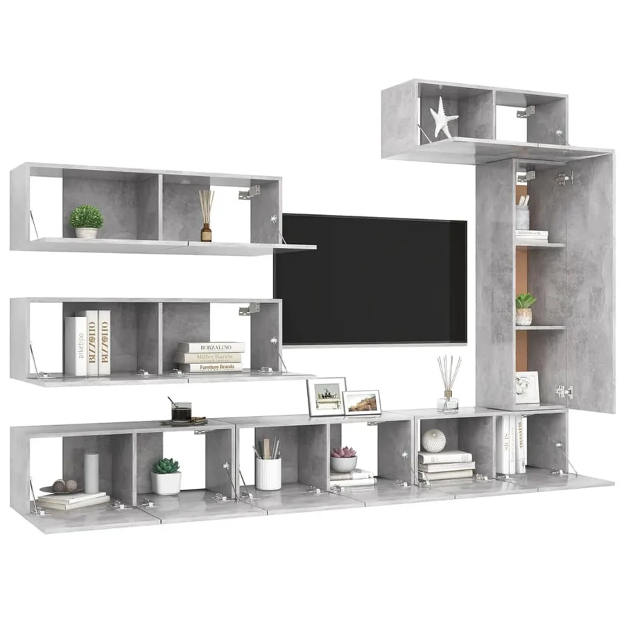 Ensemble de meubles TV 7 pcs Gris béton Bois d'ingénierie - 3