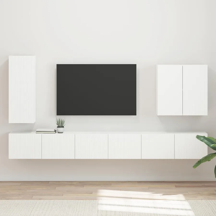 Ensemble de meuble TV mural Montage mural 6 pcs Blanc