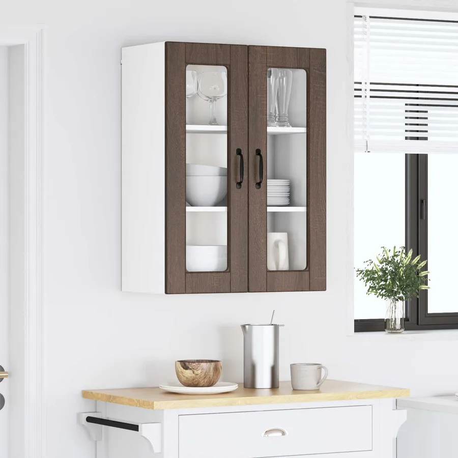 Cabinet en verre mural PORTO Chêne brun 60 x 31 x 80 cm - 4