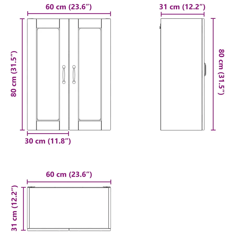 Cabinet en verre mural PORTO Blanc 60 x 31 x 80 cm - 12