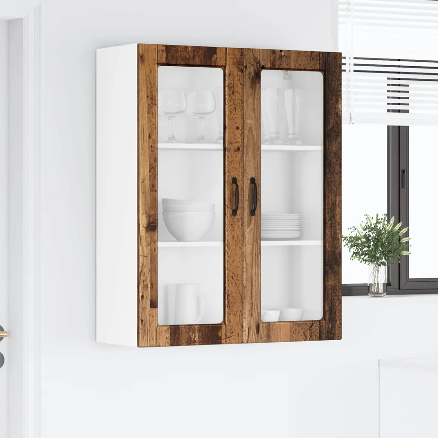 Cabinet en verre mural PORTO Bois ancien 80 x 31 x 100 cm - 4