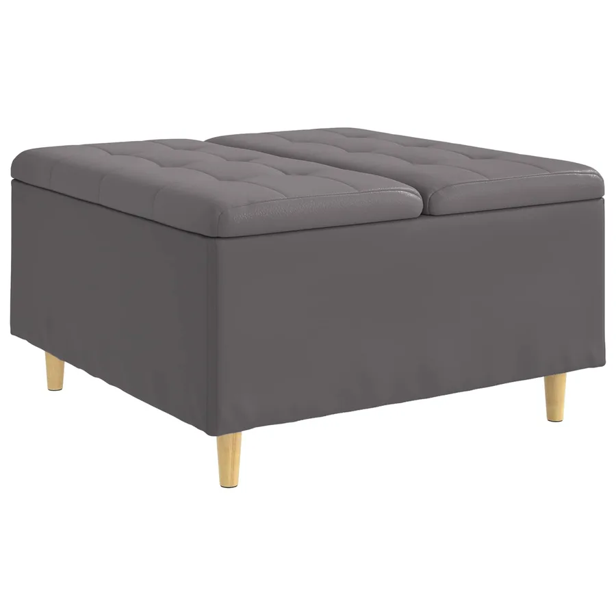 Pouf de rangement avec coussin Gris 80 x 80 x 45 cm Simili cuir - 2