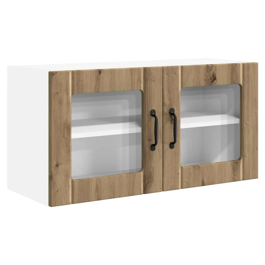 Cabinet en verre mural PORTO Chêne artisanal 80 x 31 x 40 cm - 2