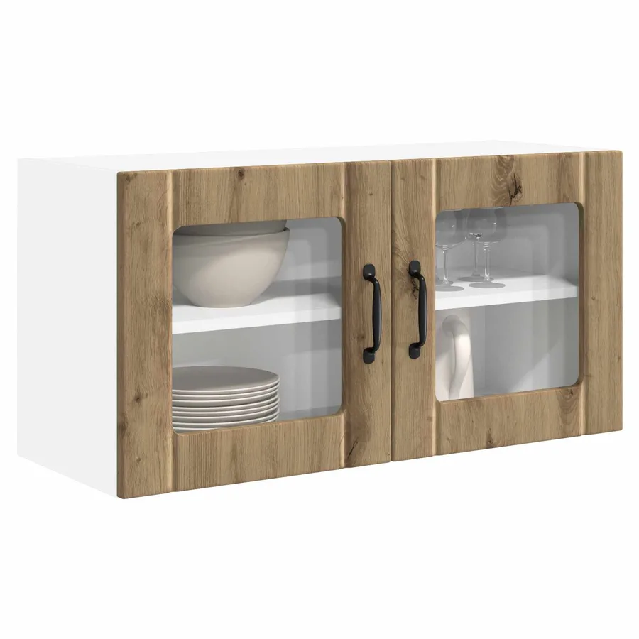Cabinet en verre mural PORTO Chêne artisanal 80 x 31 x 40 cm - 3