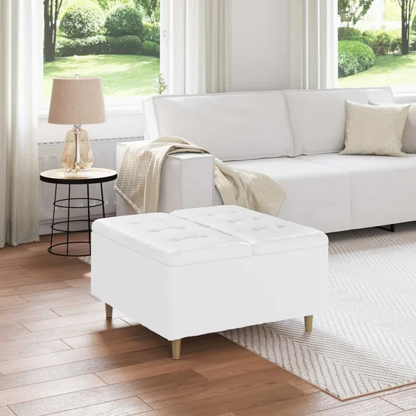Pouf de rangement Blanc 80 x 80 x 45 cm Simili cuir