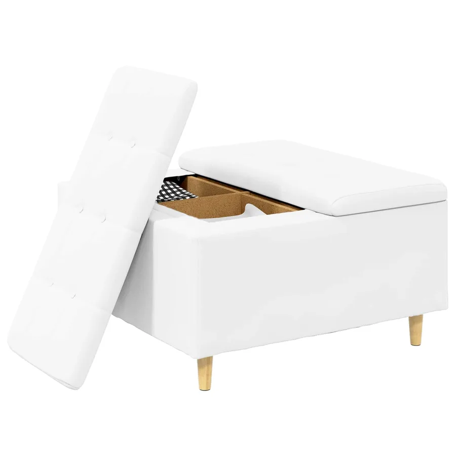 Pouf de rangement Blanc 80 x 80 x 45 cm Simili cuir - 3