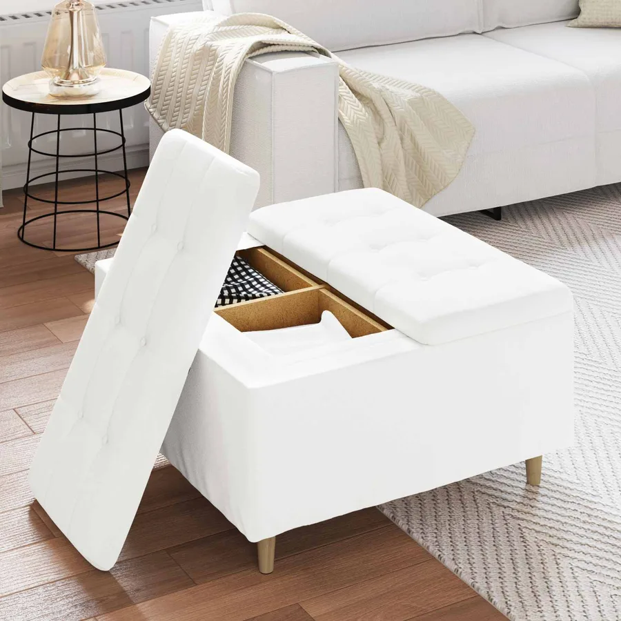 Pouf de rangement Blanc 80 x 80 x 45 cm Simili cuir - 4