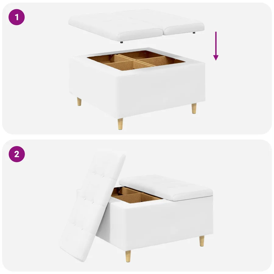 Pouf de rangement Blanc 80 x 80 x 45 cm Simili cuir - 9