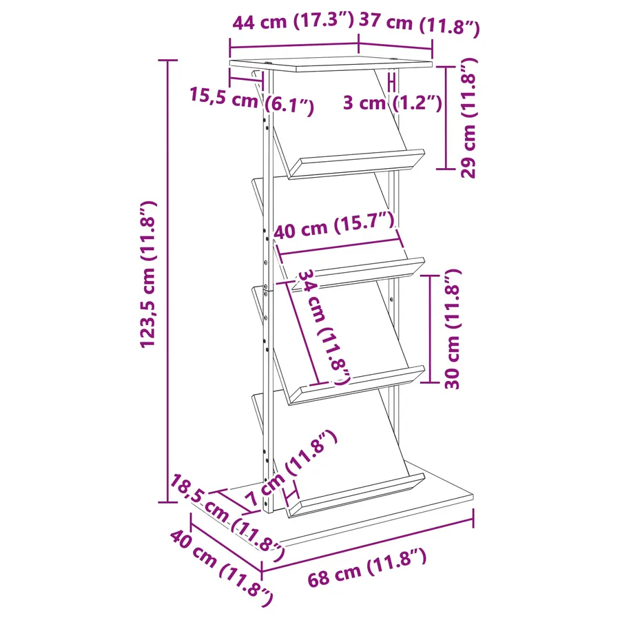 Étagère à magazines avec étagère Bois ancien 68 x 40 x 123,5 cm - 11