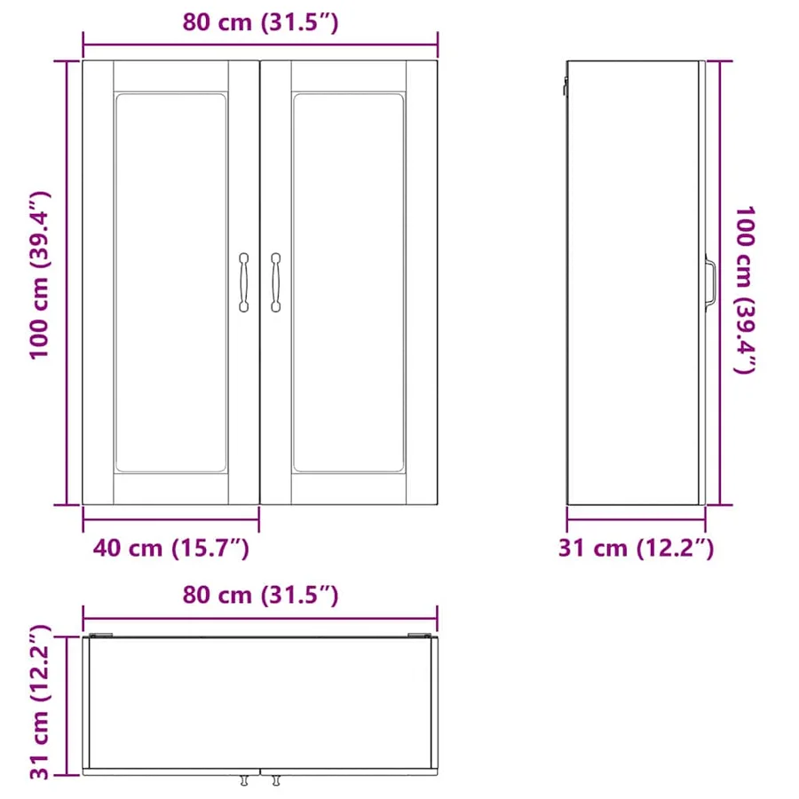 Cabinet en verre mural PORTO Gris Sonoma 80 x 31 x 100 cm - 12