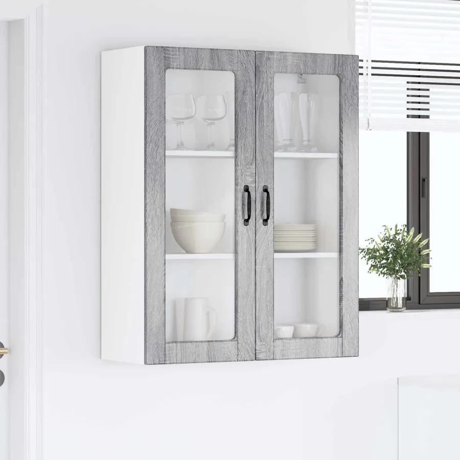 Cabinet en verre mural PORTO Gris Sonoma 80 x 31 x 100 cm - 4