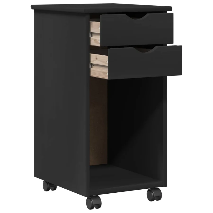 Cabinet roulant Noir 34 x 39 x 65,5 cm Pin massif - 4