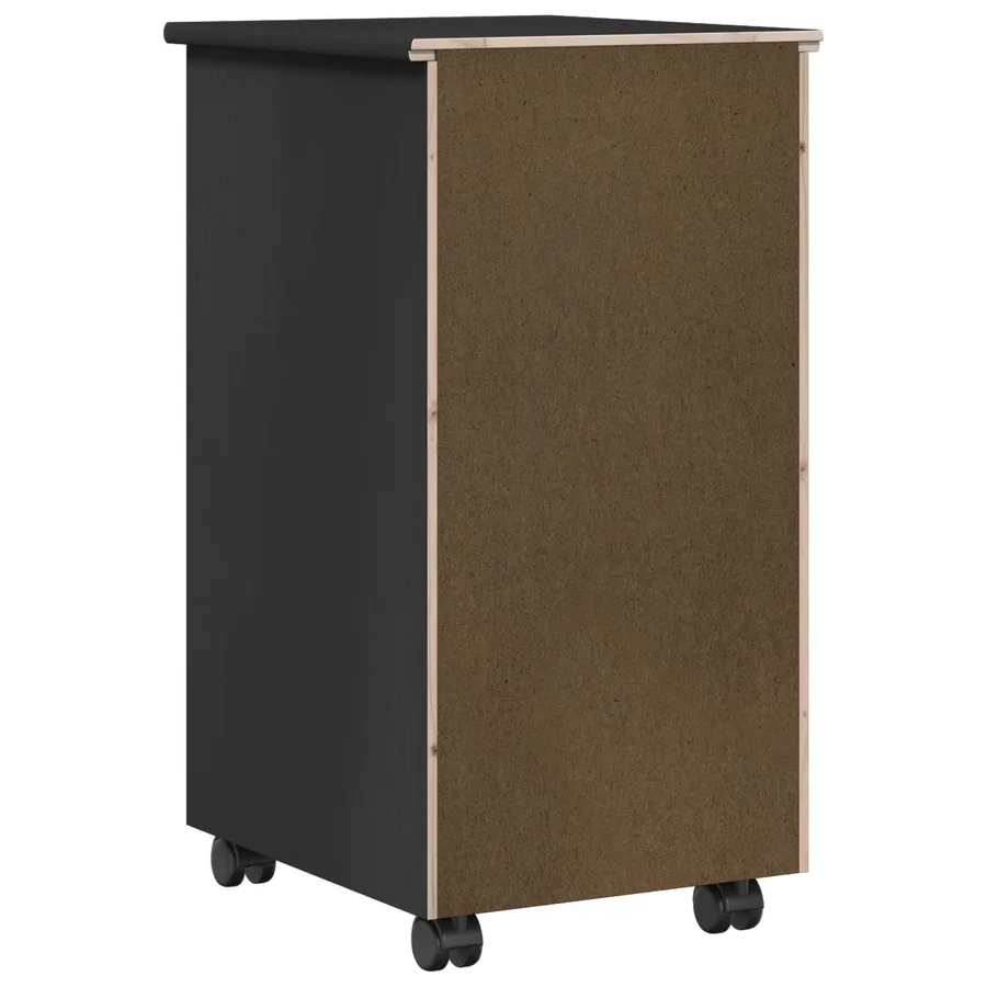 Cabinet roulant Noir 34 x 39 x 65,5 cm Pin massif - 7