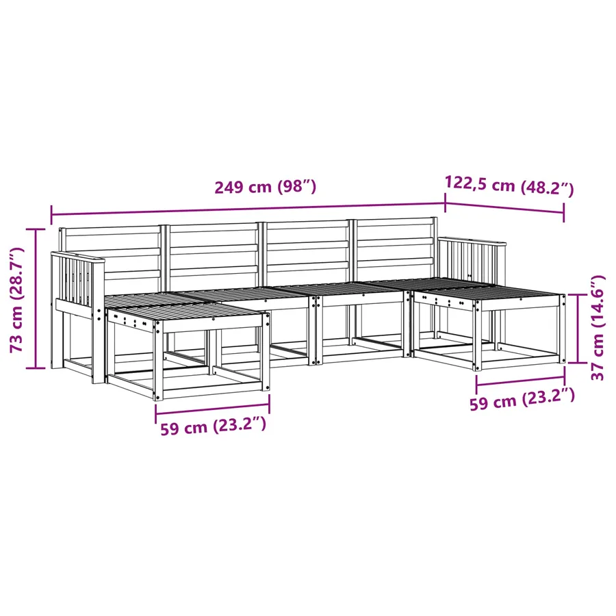 Ensemble de canapés d'extérieur 6 pcs Naturel Bois d'ingénierie - 8