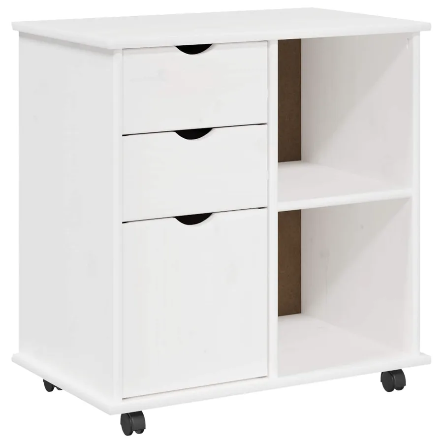 Cabinet roulant Blanc 63,5 x 39 x 65,5 cm Bois de Pin Massif - 2