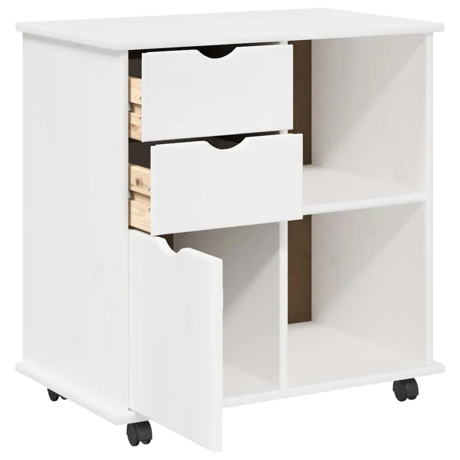 Cabinet roulant Blanc 63,5 x 39 x 65,5 cm Bois de Pin Massif - 4