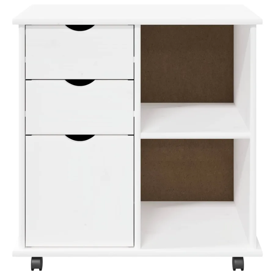 Cabinet roulant Blanc 63,5 x 39 x 65,5 cm Bois de Pin Massif - 5