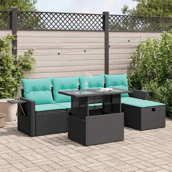 Salon de jardin avec coussins 6 pcs gris résine tressée acacia