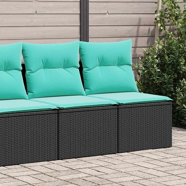 Salon de jardin avec coussins 2 pcs noir résine tressée acacia