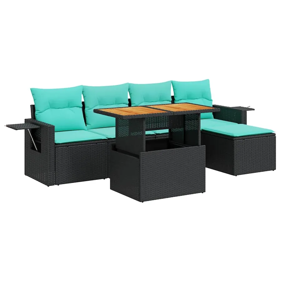 Salon de jardin 6 pcs avec coussins noir résine tressée - 2