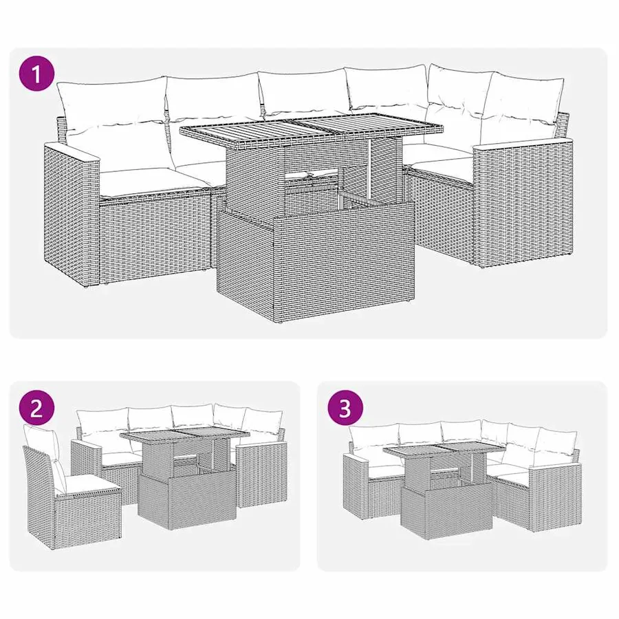 Salon de jardin 6 pcs avec coussins noir résine tressée - 11