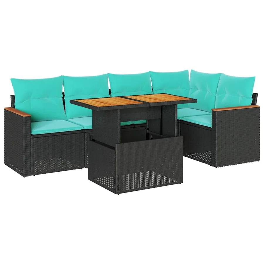 Salon de jardin 6 pcs avec coussins noir résine tressée - 2