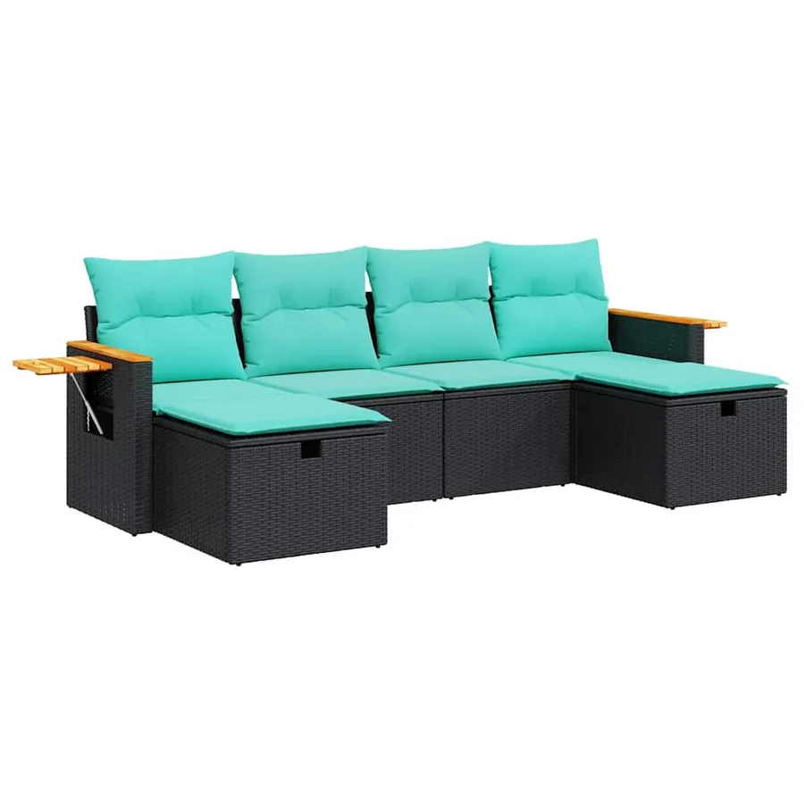 Salon de jardin 6 pcs avec coussins noir résine tressée - 2