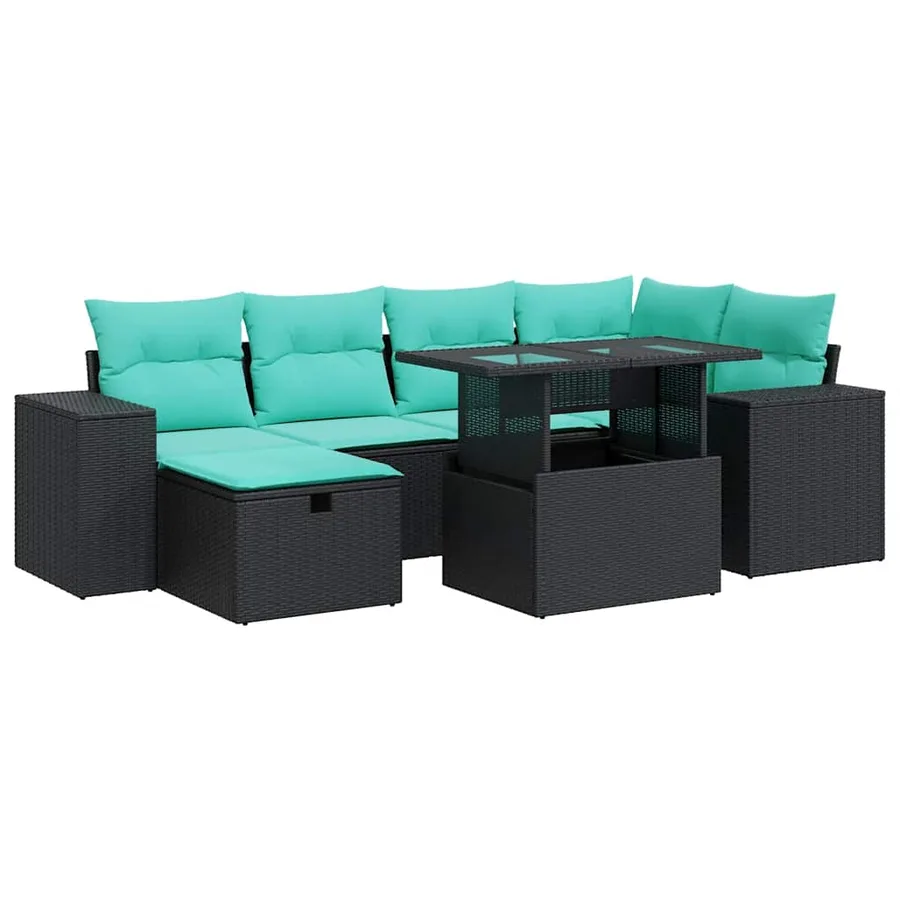 Salon de jardin avec coussins 7 pcs gris résine tressée acacia - 2