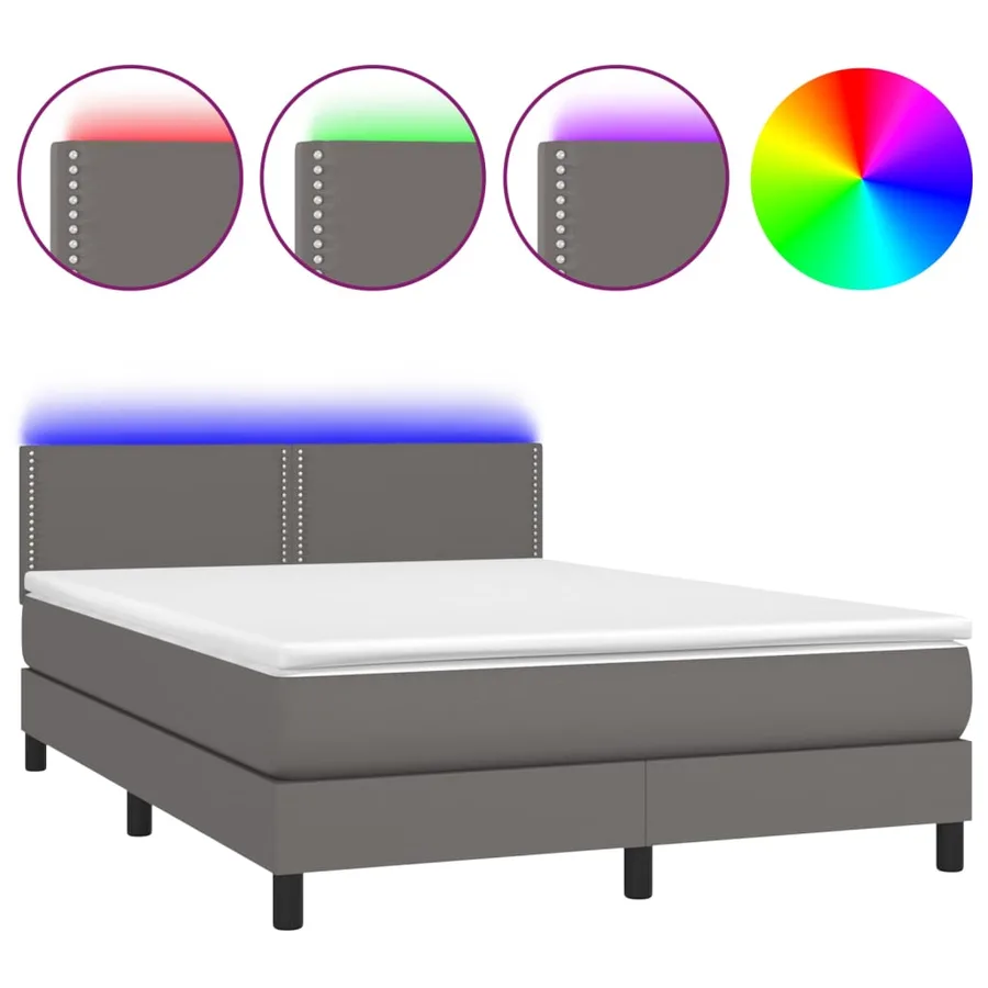 Sommier à lattes de lit avec matelas et LED Gris 140x190 cm - 2