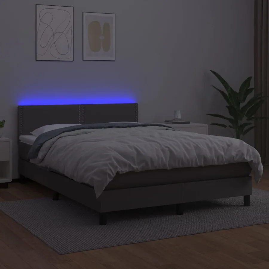 Sommier à lattes de lit avec matelas et LED Gris 140x190 cm - 4