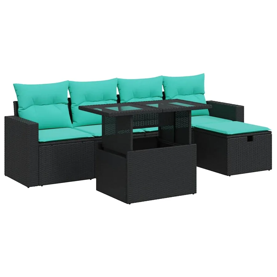 Salon de jardin avec coussins 6 pcs gris résine tressée acacia - 2