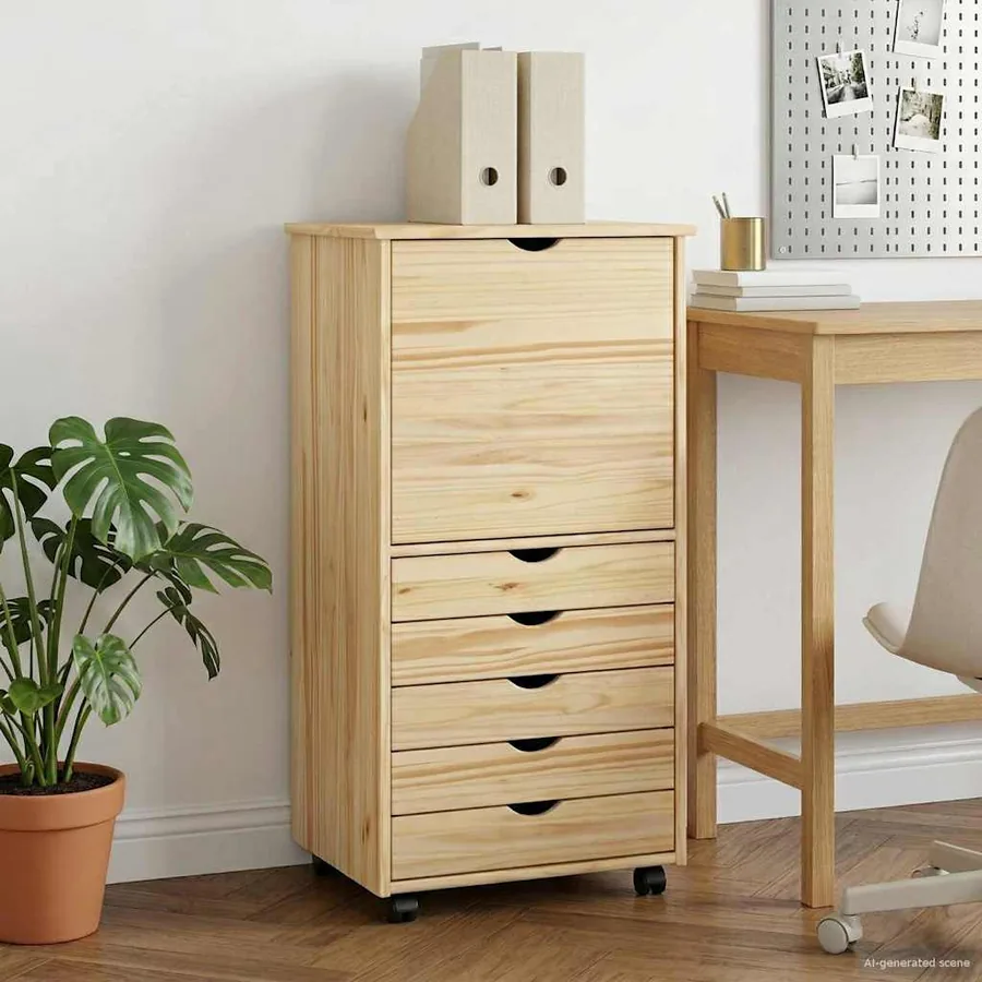 Cabinet roulant Marron 53 x 39 x 103 cm Bois de Pin Massif