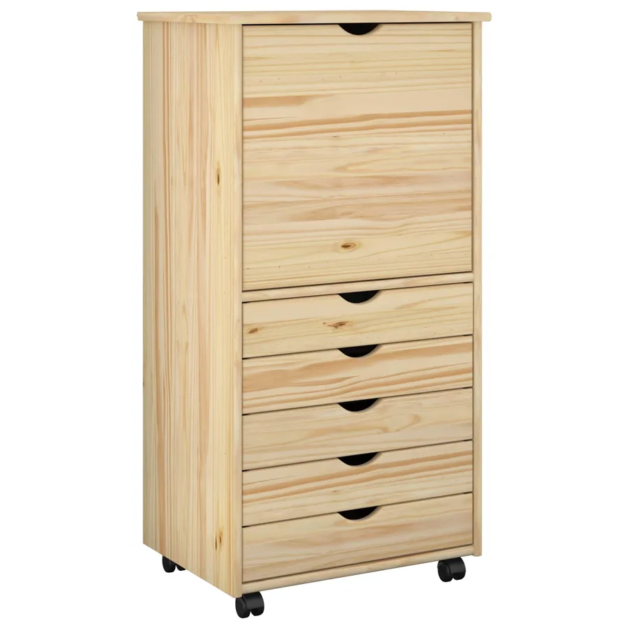 Cabinet roulant Marron 53 x 39 x 103 cm Bois de Pin Massif - 2