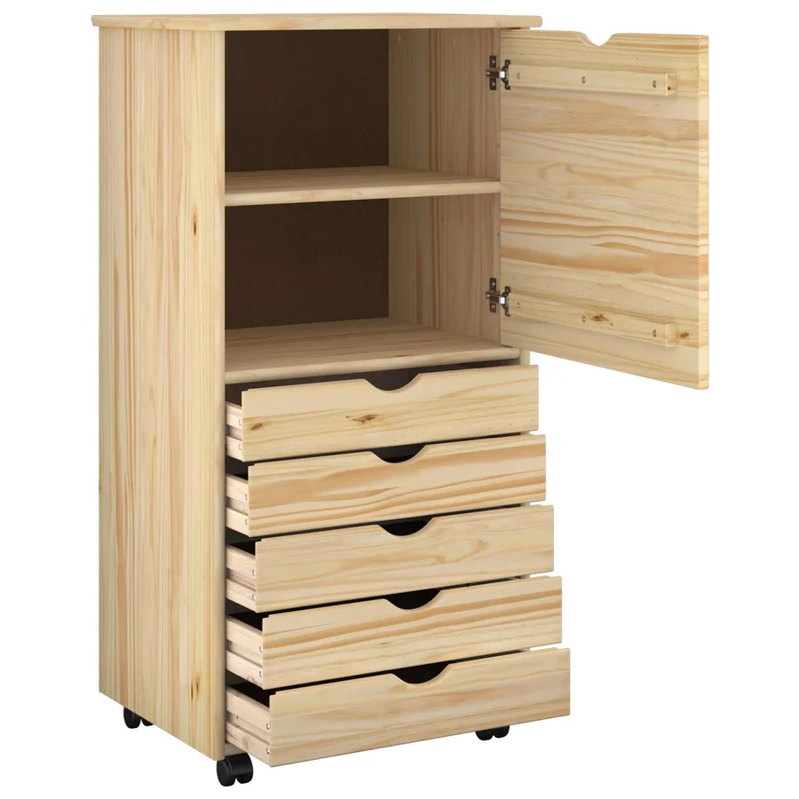 Cabinet roulant Marron 53 x 39 x 103 cm Bois de Pin Massif - 3