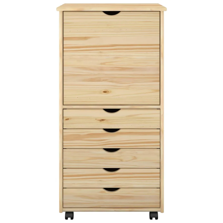 Cabinet roulant Marron 53 x 39 x 103 cm Bois de Pin Massif - 4