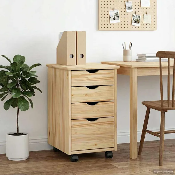 Cabinet roulant avec roue Marron 34 x 39 x 56 cm Pin massif