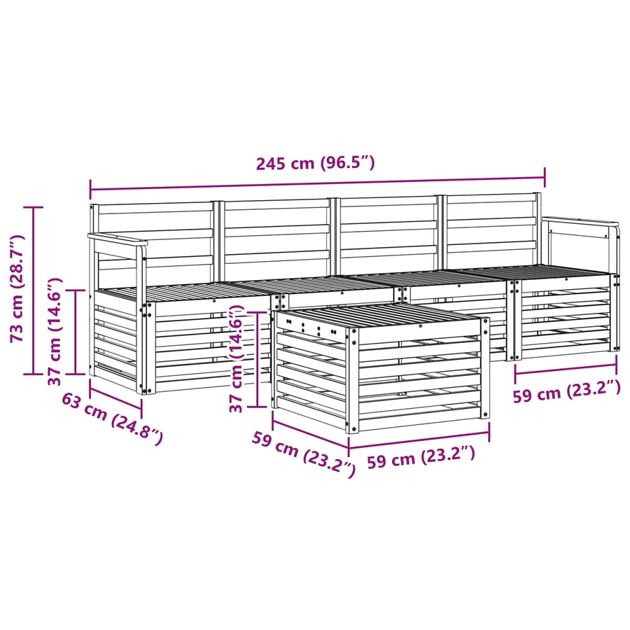 Ensembles de canapés 5 pcs Naturel Bois d'Acacia Massif - 9