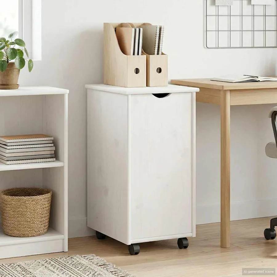 Cabinet roulant Blanc 34 x 39 x 65,5 cm Bois de Pin Massif
