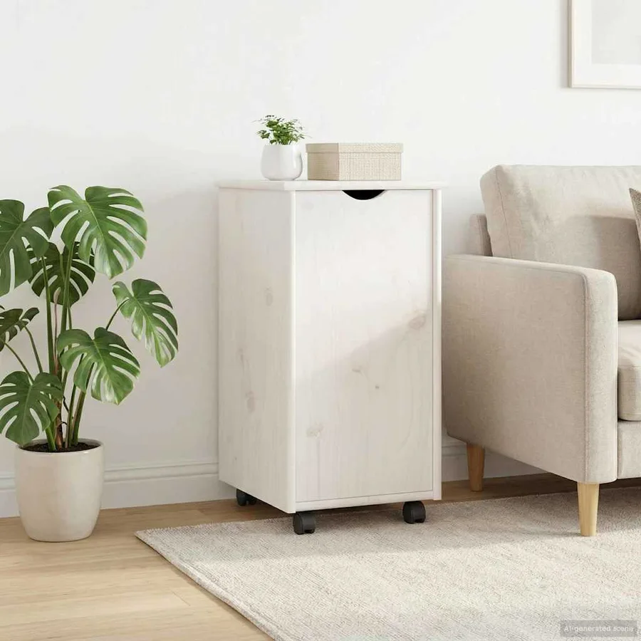Cabinet roulant Blanc 34 x 39 x 65,5 cm Bois de Pin Massif - 3