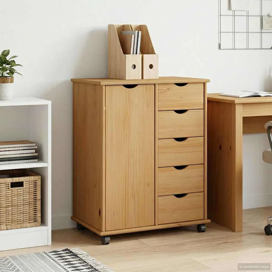 Cabinet roulant avec roue Marron miel 63,5 x 39 x 79 cm