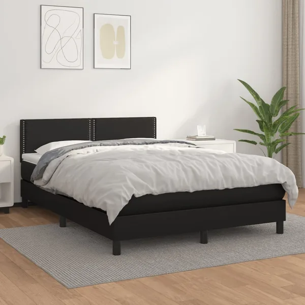 Sommier à lattes de lit avec matelas Noir 140x190 cm Similicuir