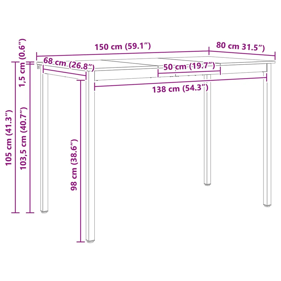 Table de bar Blanc 150 x 80 x 105 cm Bois de pin massif - 11