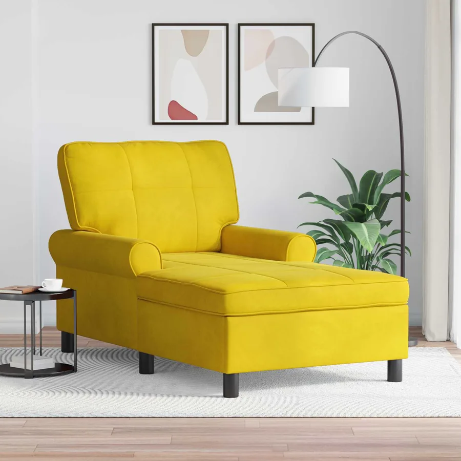 Chaise longue avec coussin Jaune 91 x 157 x 91 cm Velours