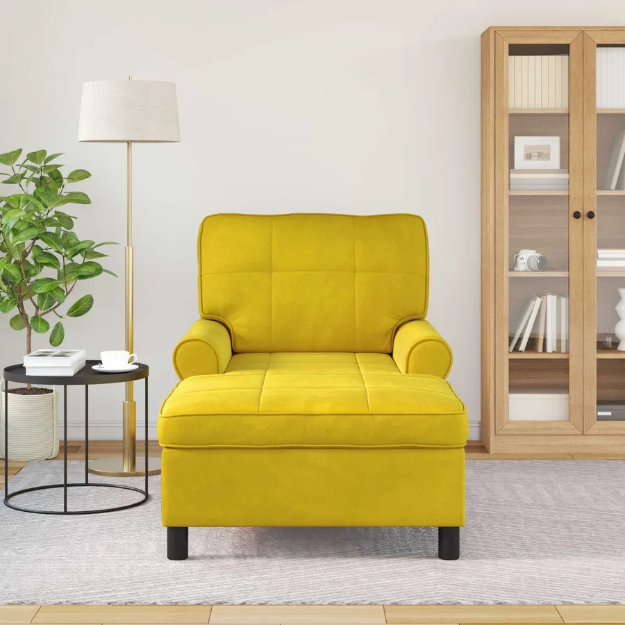 Chaise longue avec coussin Jaune 91 x 157 x 91 cm Velours - 3