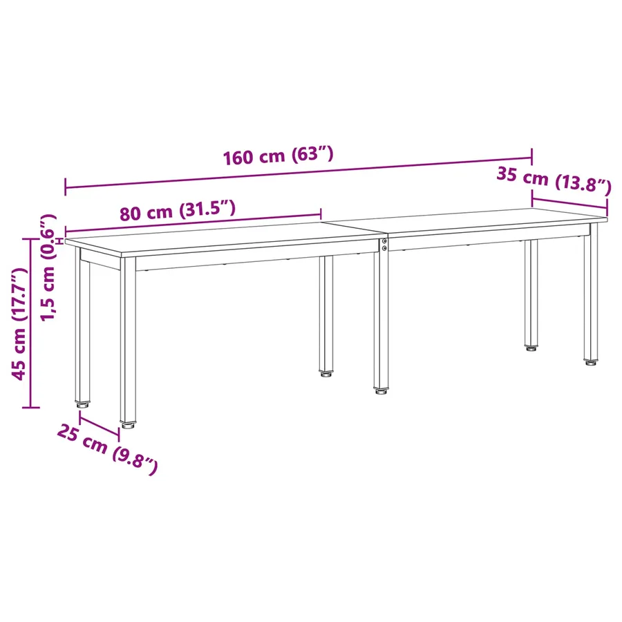 banc Naturel 160 x 35 x 45 cm Bois de pin massif - 10
