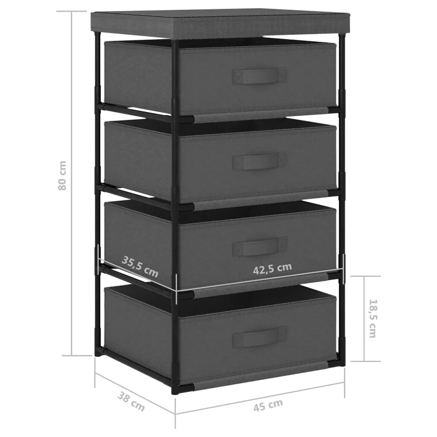 Étagère de rangement avec 4 paniers en tissu Acier Gris - 7